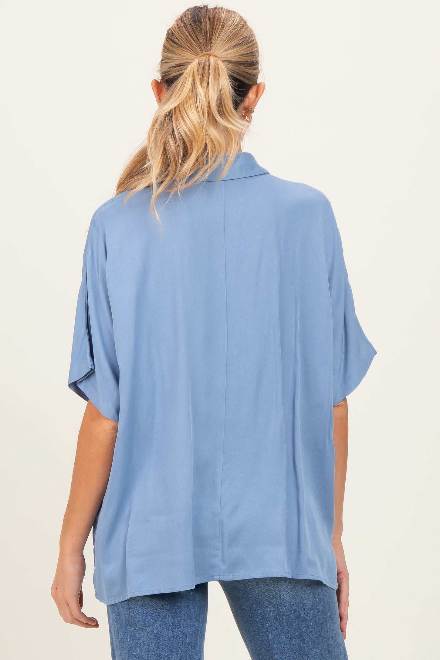 Light Blue Dolman Sleeve Button Down Maternity Blouse
