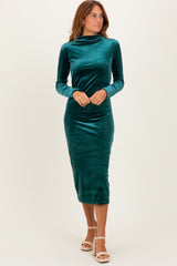Forest Green Glitter Velvet Ruched Maternity Midi Dress