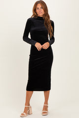 Black Glitter Velvet Ruched Maternity Midi Dress