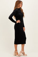 Black Glitter Velvet Ruched Midi Dress