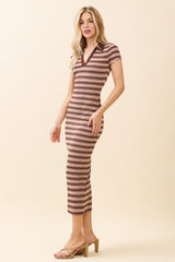 Light Pink Striped Collared Midi Dress