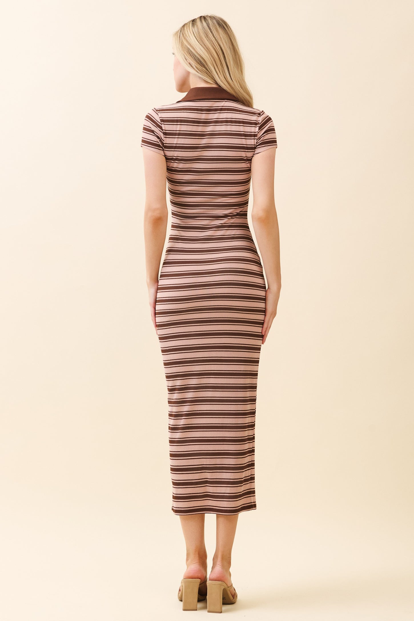 Light Pink Striped Collared Midi Dress