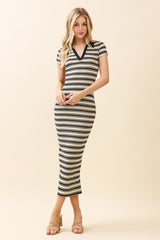 Ivory Striped Collared Midi Dress