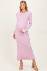Light Pink Ribbed Knit Bow Back Maternity Maxi Dress