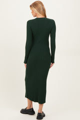 Forest Green Ribbed Knit Fitted Maternity Midi Sweater Dress