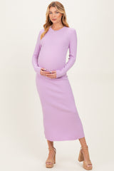 Lilac Ribbed Knit Fitted Maternity Midi Sweater Dress