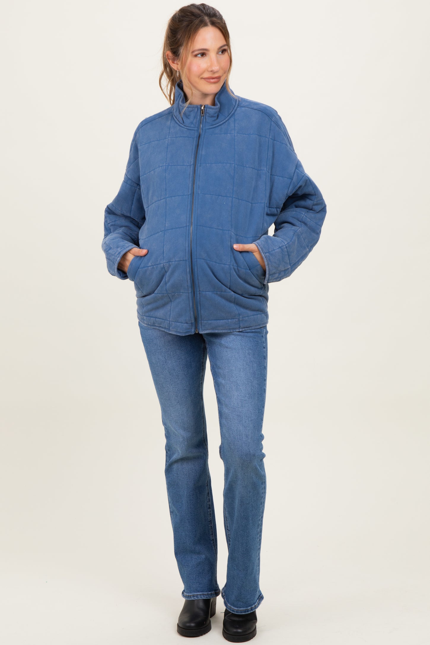 Denim Oversized Quilted Maternity Jacket