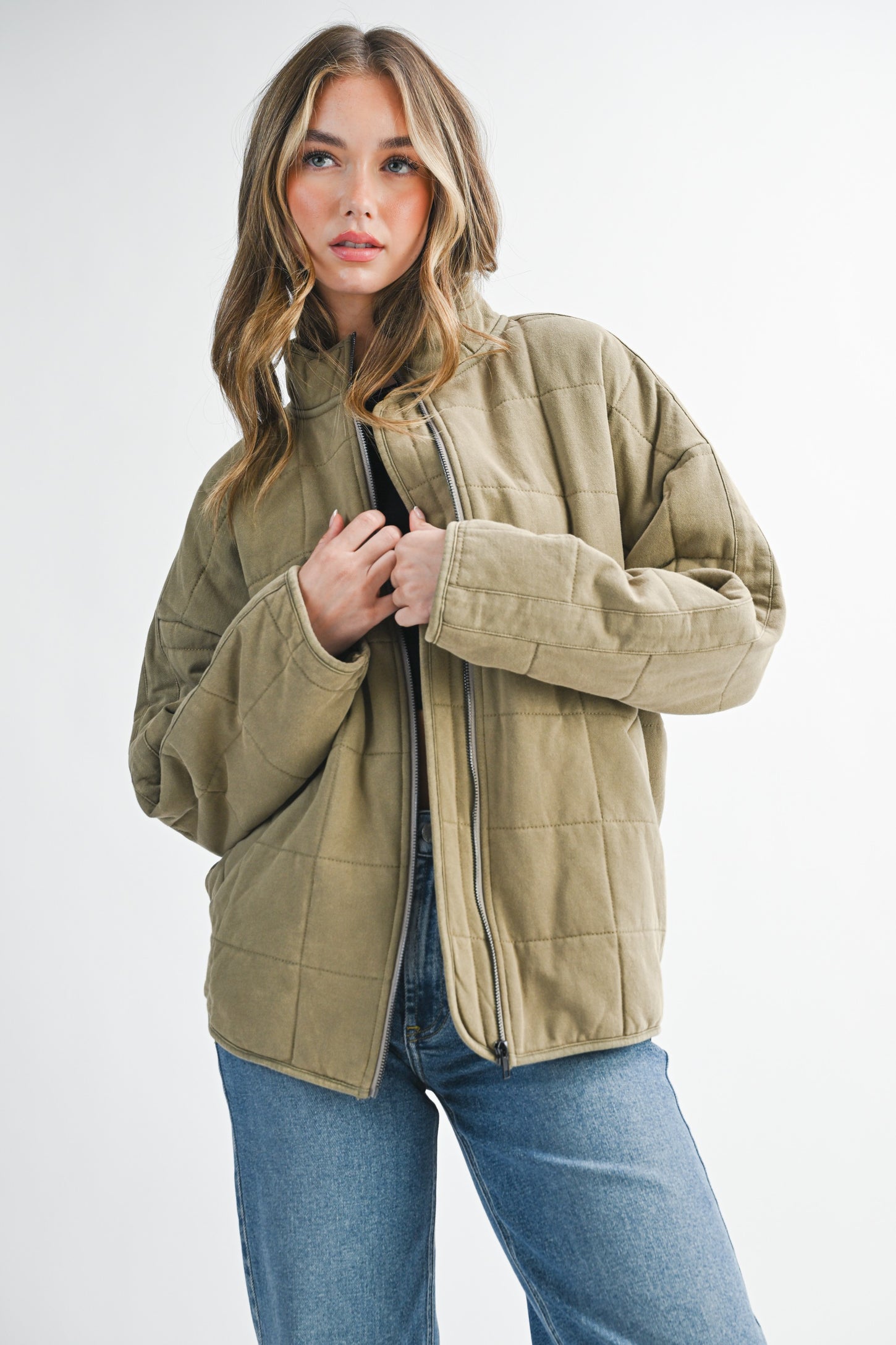 Olive Oversized Quilted Jacket