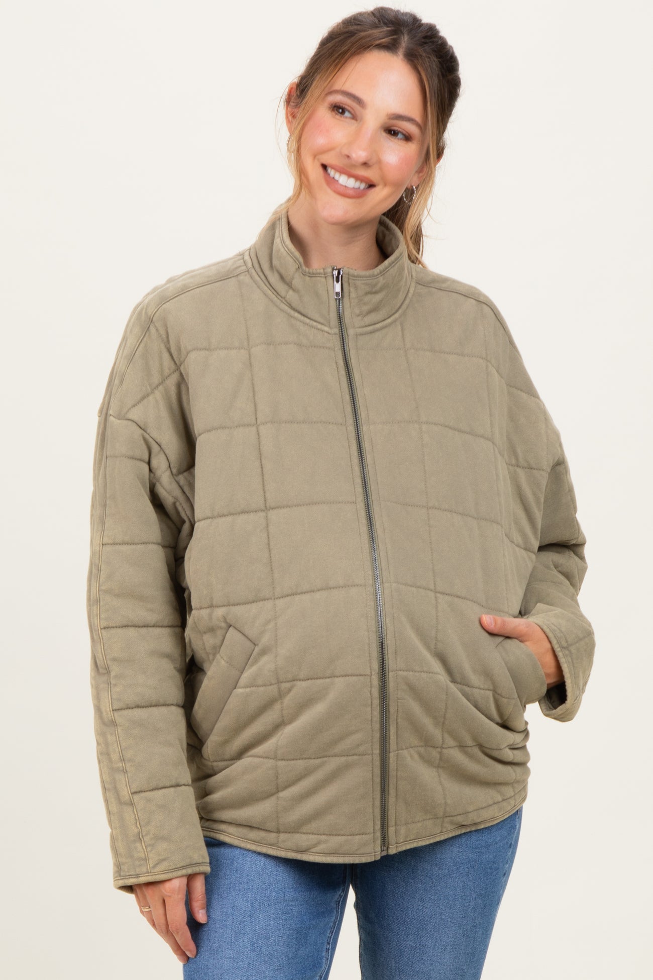 Olive Oversized Quilted Maternity Jacket