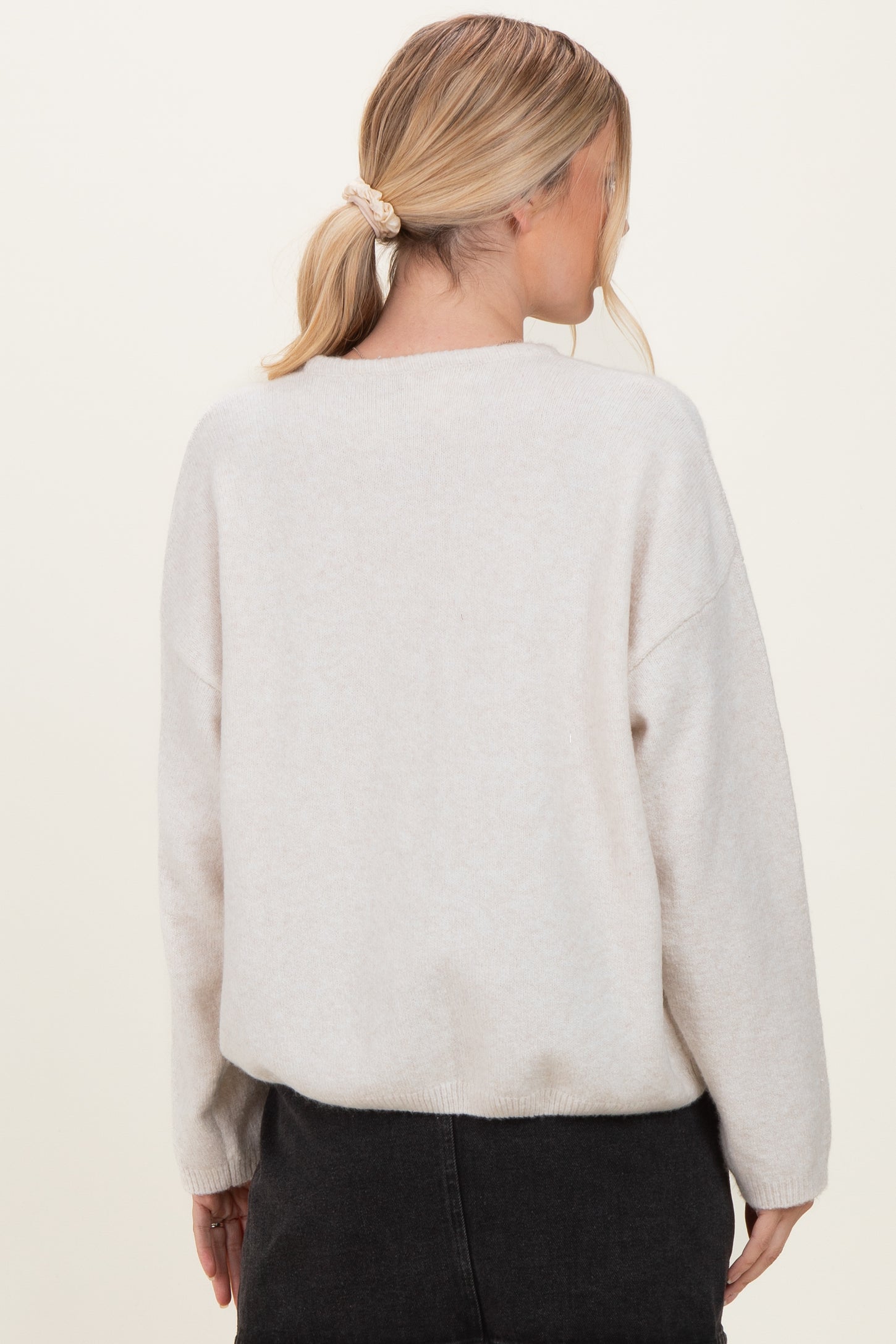 Ivory Classic Crew Neck Button Cardigan