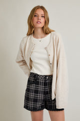 Ivory Classic Crew Neck Button Cardigan