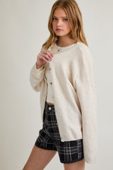Ivory Classic Crew Neck Button Cardigan