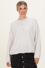 Ivory Classic Crew Neck Button Cardigan