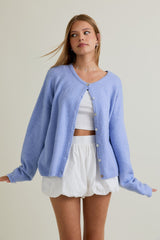 Light Blue Classic Crew Neck Button Cardigan