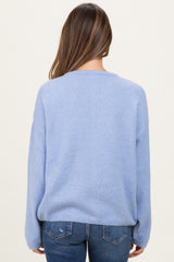 Light Blue Classic Crew Neck Maternity Button Cardigan