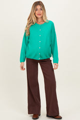 Green Classic Crew Neck Maternity Button Cardigan