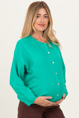 Green Classic Crew Neck Maternity Button Cardigan