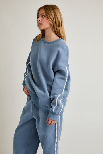 Dusty Blue Contrast Trim Sweatshirt
