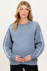 Dusty Blue Contrast Trim Maternity Sweatshirt