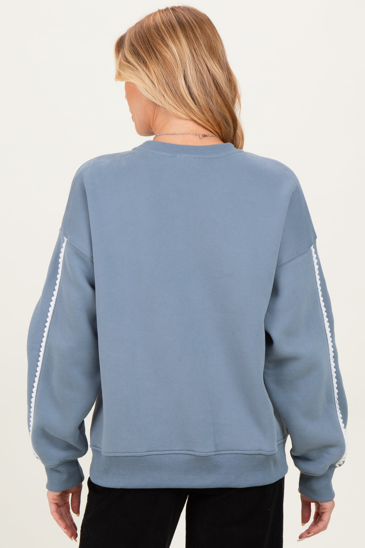 Dusty Blue Contrast Trim Maternity Sweatshirt