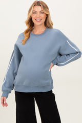 Dusty Blue Contrast Trim Maternity Sweatshirt