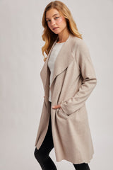 Oatmeal Knit Open Front Long Cardigan