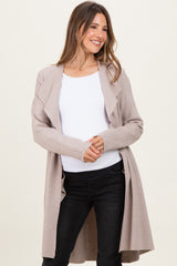 Oatmeal Knit Open Front Long Maternity Cardigan