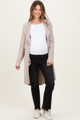 Oatmeal Knit Open Front Long Maternity Cardigan