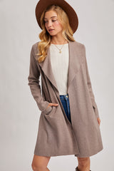 Mocha Knit Open Front Long Maternity Cardigan