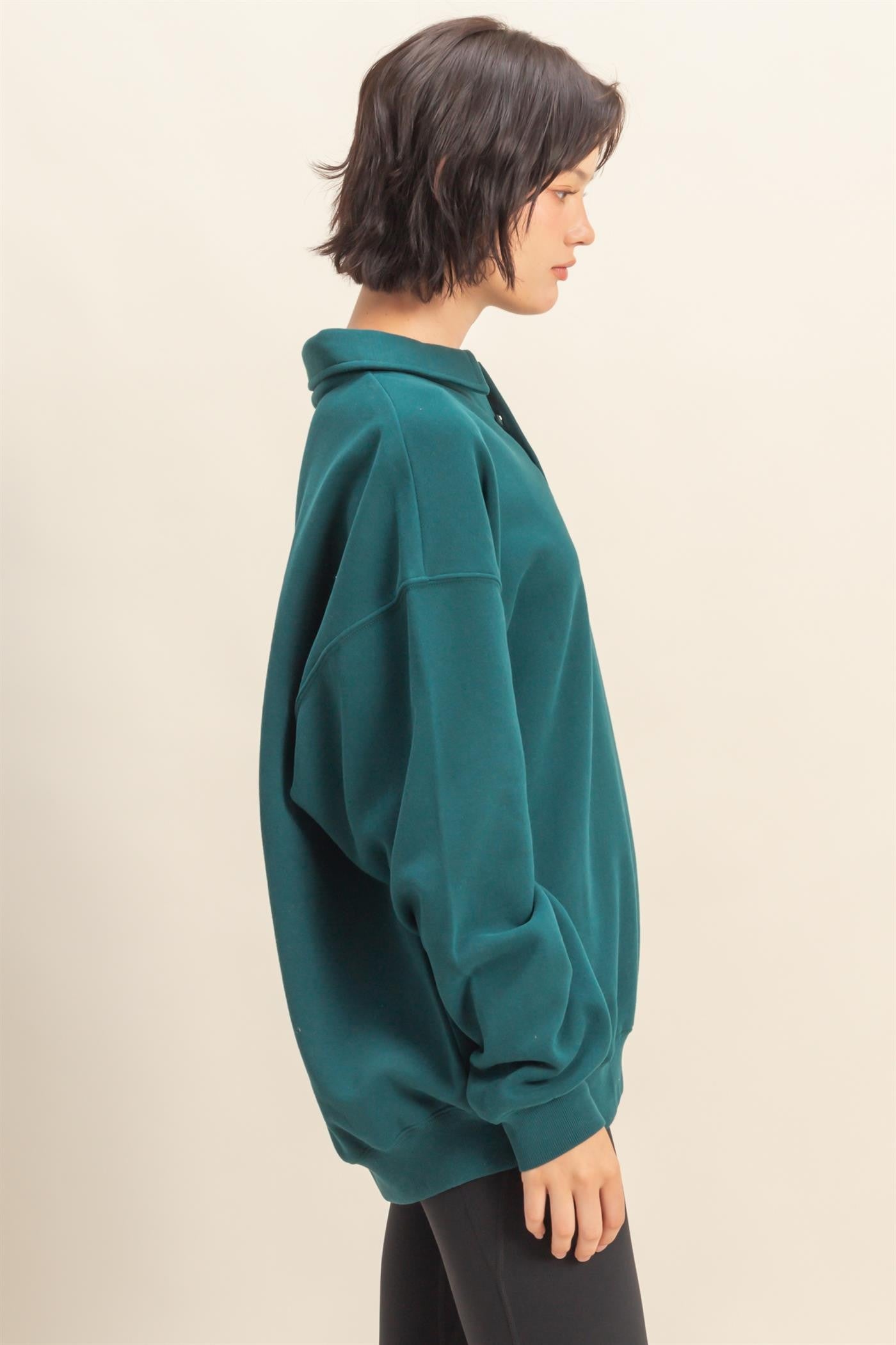 Deep Teal Oversized Polo Pullover