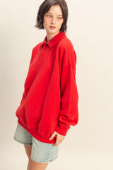 Red Oversized Polo Pullover