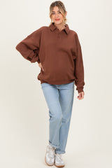 Brown Oversized Polo Maternity Pullover