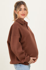 Brown Oversized Polo Maternity Pullover