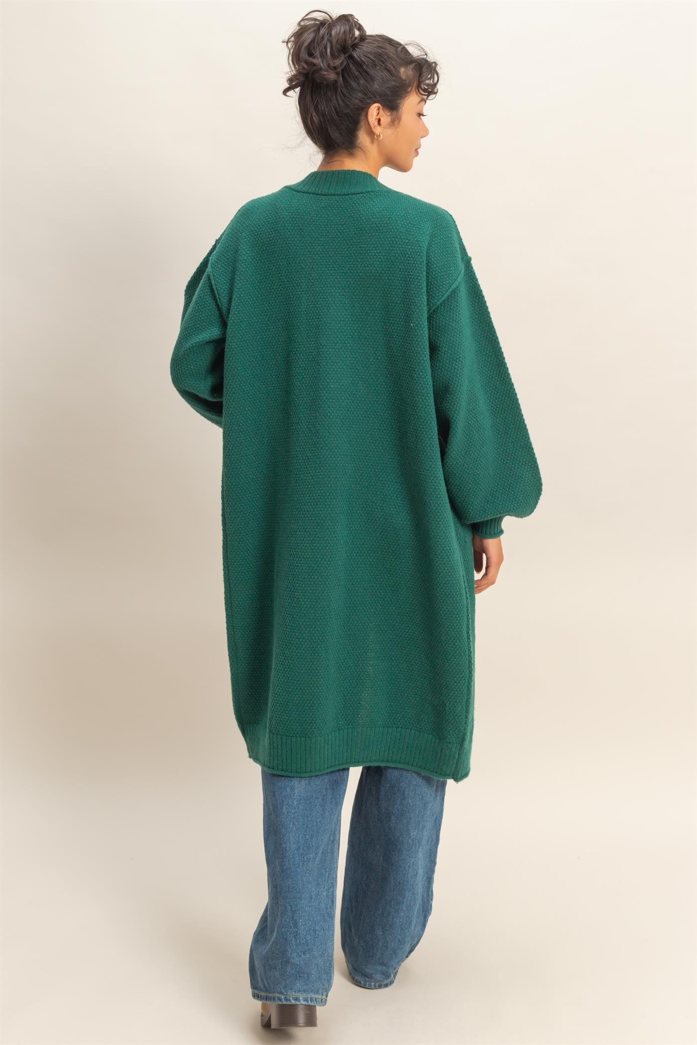 Forest Green Oversized Waffle Knit Long Cardigan