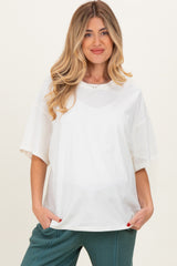 Cream Crew Neck Short Sleeve Oversized Maternity T-Shirt