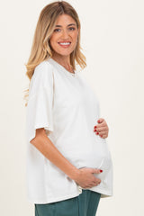 Cream Crew Neck Short Sleeve Oversized Maternity T-Shirt