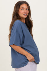 Dusty Navy Crew Neck Short Sleeve Oversized Maternity T-Shirt