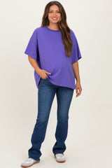 Purple Crew Neck Short Sleeve Oversized Maternity T-Shirt
