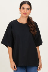 Black Crew Neck Short Sleeve Oversized Maternity T-Shirt
