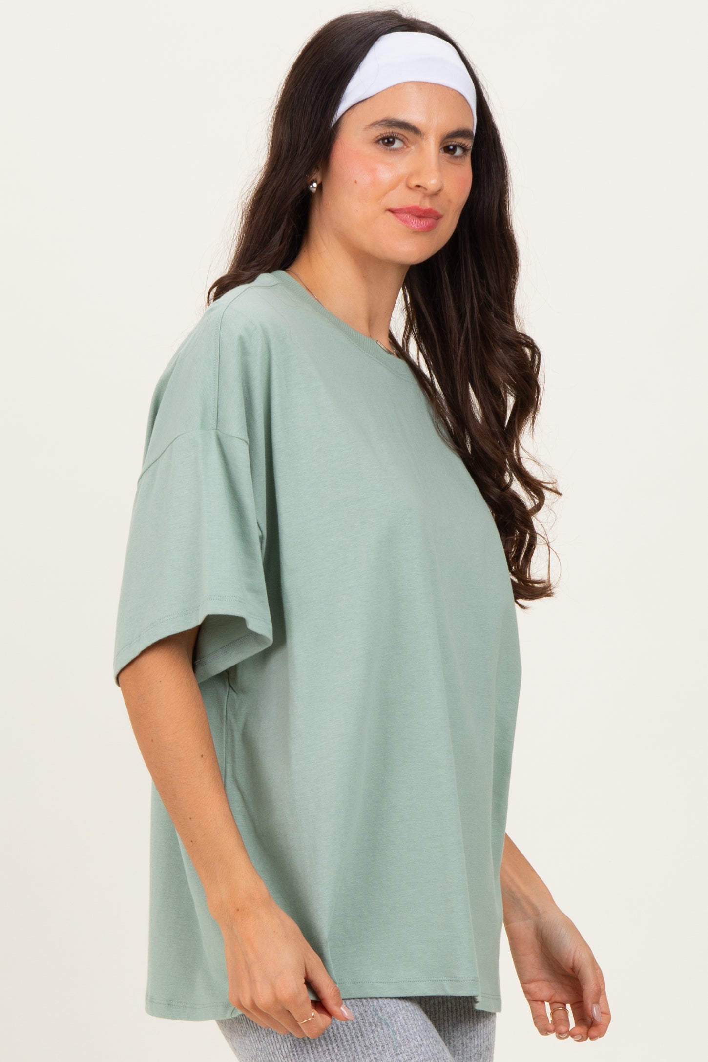 Light Sage Crew Neck Short Sleeve Oversized T-Shirt