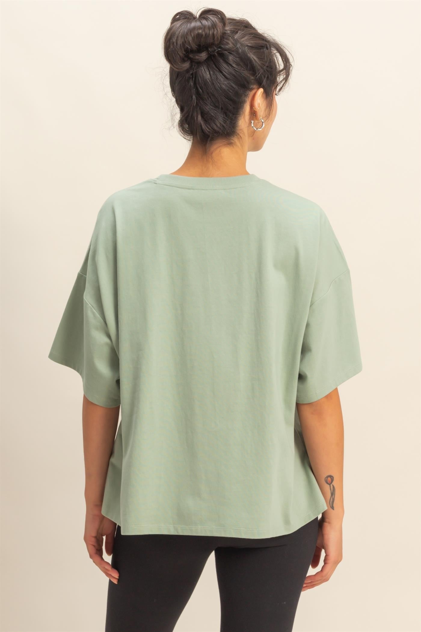 Light Sage Crew Neck Short Sleeve Oversized T-Shirt