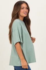 Light Sage Crew Neck Short Sleeve Oversized Maternity T-Shirt
