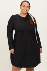 Navy Textured Rib Long Sleeve Plus Dress