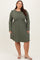 Olive Textured Rib Long Sleeve Plus Dress