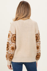 Beige Crochet Detail Sleeve Maternity Cardigan