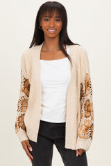 Beige Crochet Detail Sleeve Maternity Cardigan