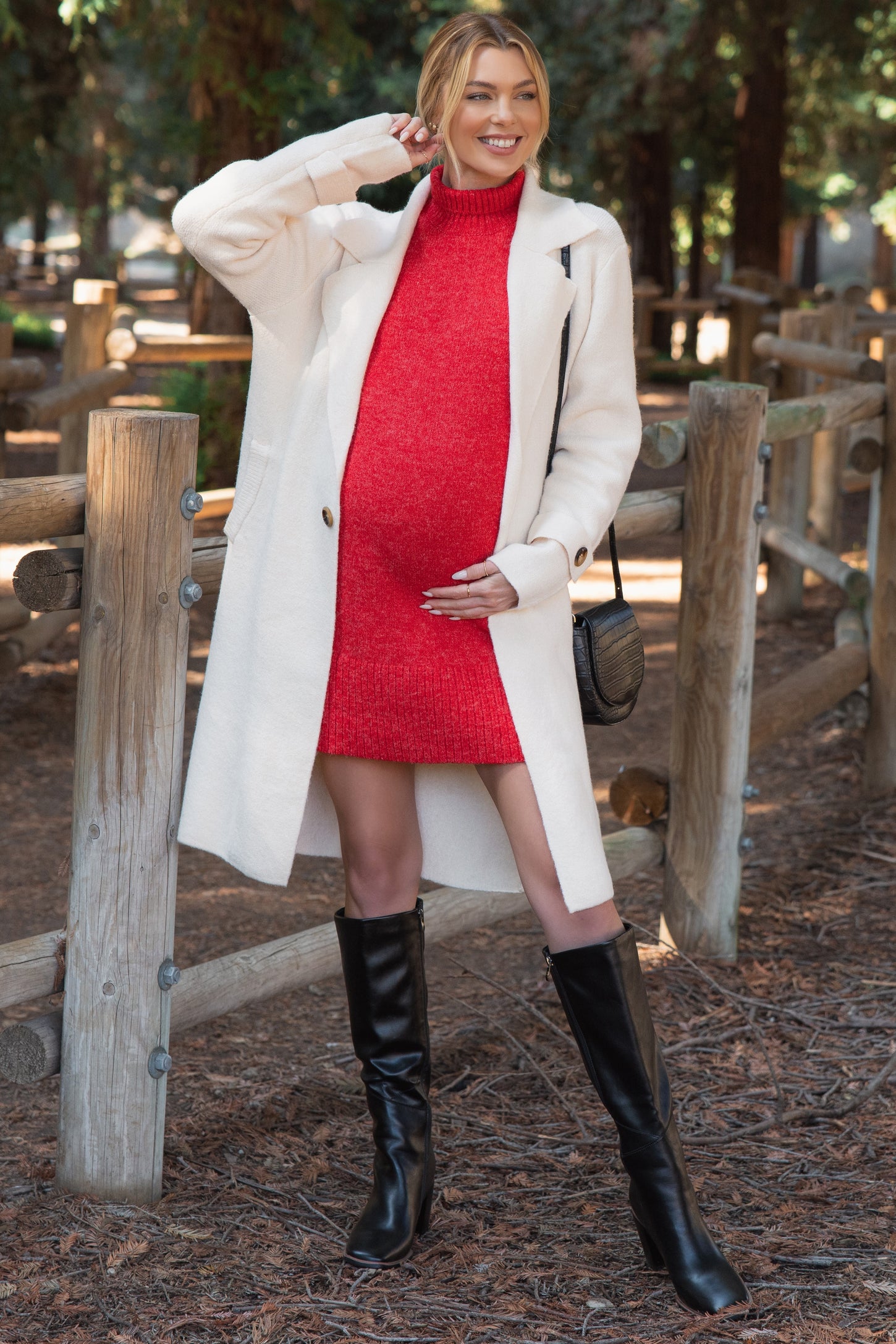 Ivory Knit Long Maternity Sweater Coat