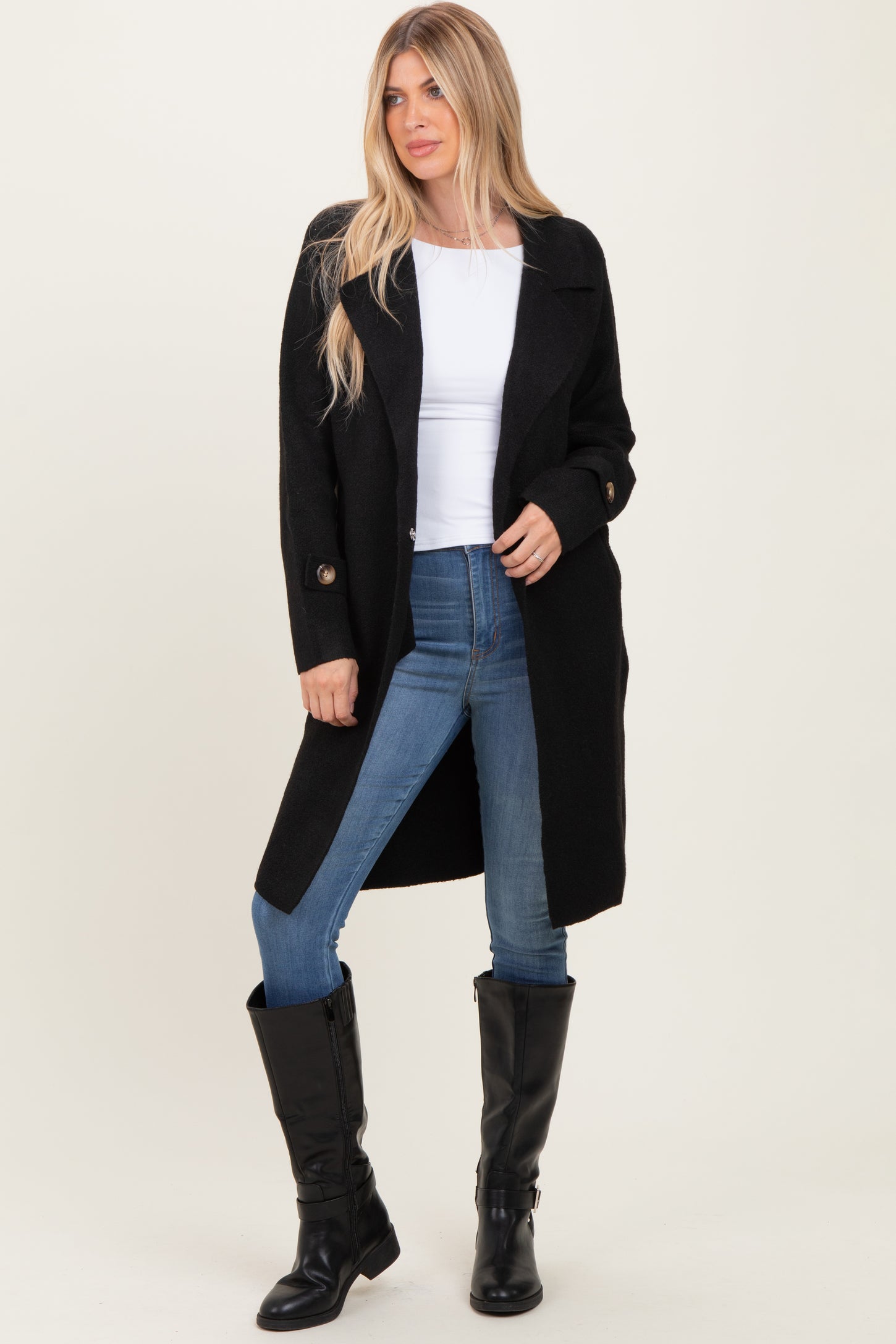 Black Knit Long Maternity Sweater Coat