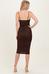 Brown Glitter Ruched Midi Dress