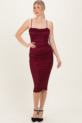 Burgundy Glitter Ruched Midi Dress